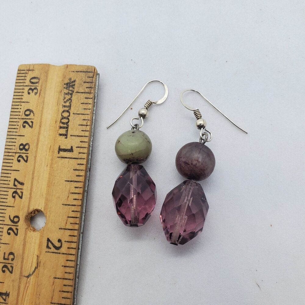 Sterling Silver and Bead Dangle Earrings 925